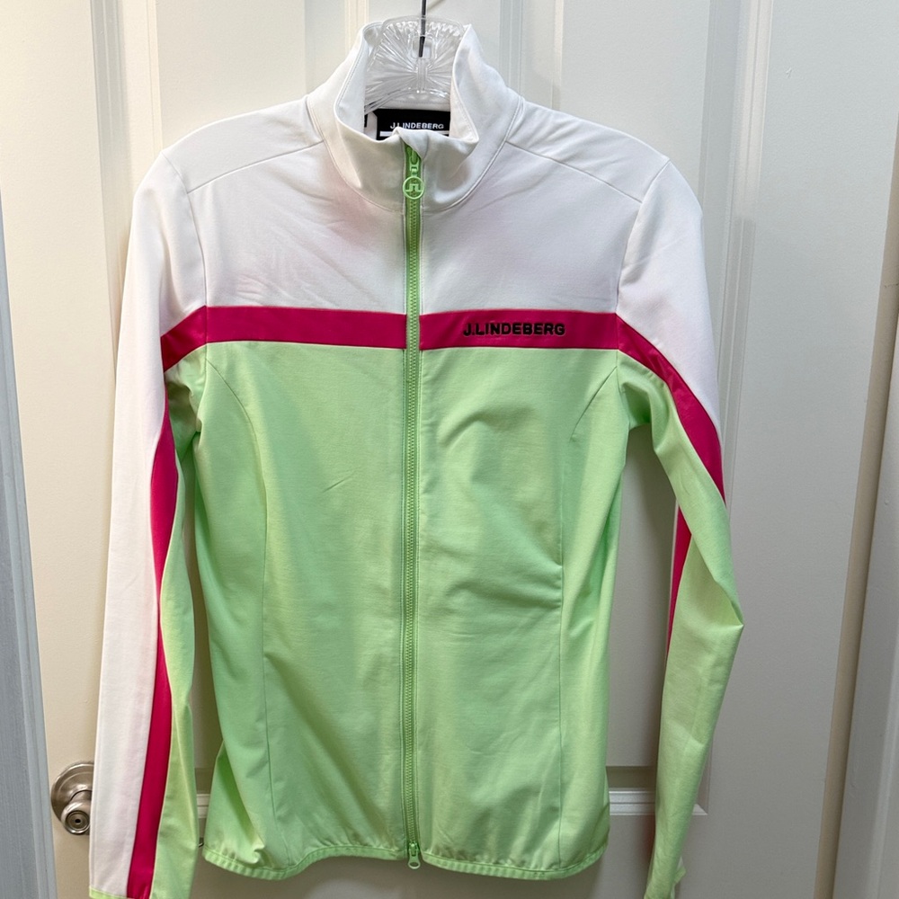 J.Lindeberg Women's White and Light Green full zip jacket